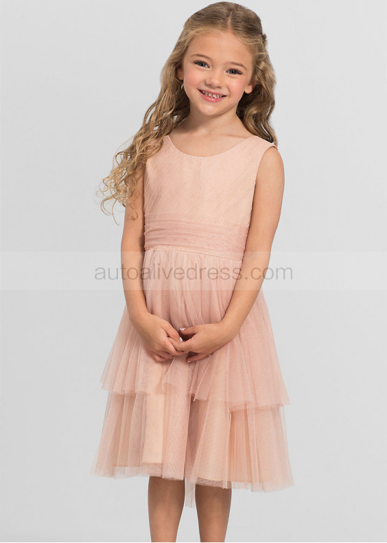 Pleated Tulle Knee Length Tiered Skirt Flower Girl Dress